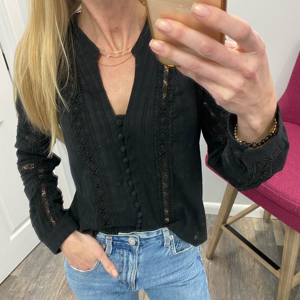 Heartloom Brenna Bardot Black Lace Detail Blouse Small